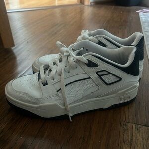 Puma White and Black Low-Top Leather Sneakers